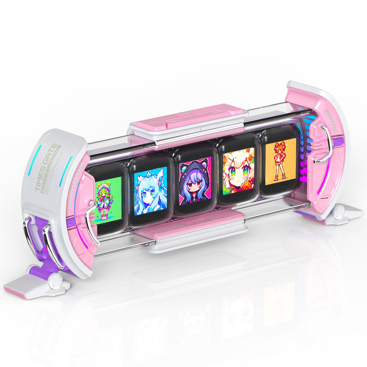 Divoom Times Gate - Cyberpunk Gaming Setup Digital Alarm Clock, Smart APP, WiFi Connect, RGB LED Display, Personalized Financial & Bitcoin Dashboard, Pixel Art for Gaming Room & Office Decor, Silver