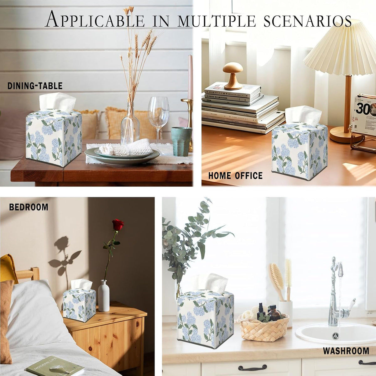 UTELKA Blue and White Hydrangea Square Tissue Box Cover 5.4x5.4x5.3 in