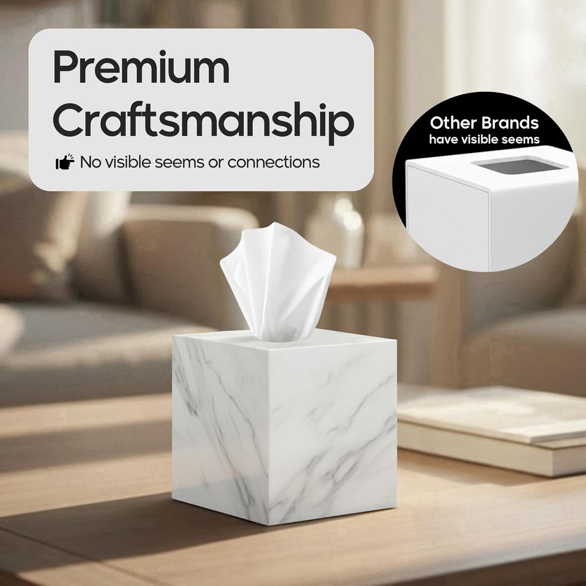 Tissue Box Cover Holder Square Marble Tissue Box Holder Bathroom Vanity Nightstand Bedroom Livingroom Decorative Decor Toilet Organizer Tissues (Marble, Square)