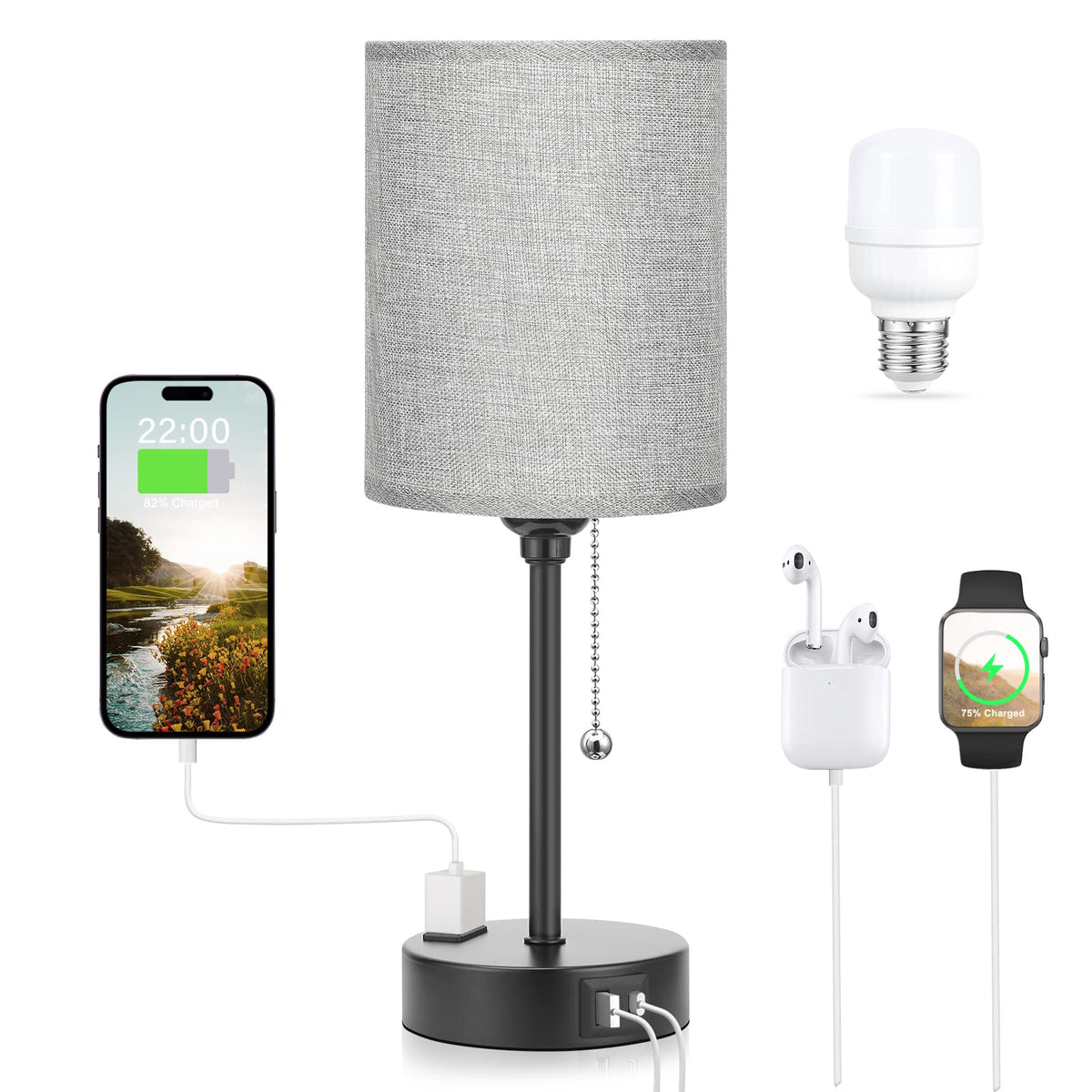 Dicoool Bedside Table Lamp for Bedroom - Small Desk Lamp with USB Ports