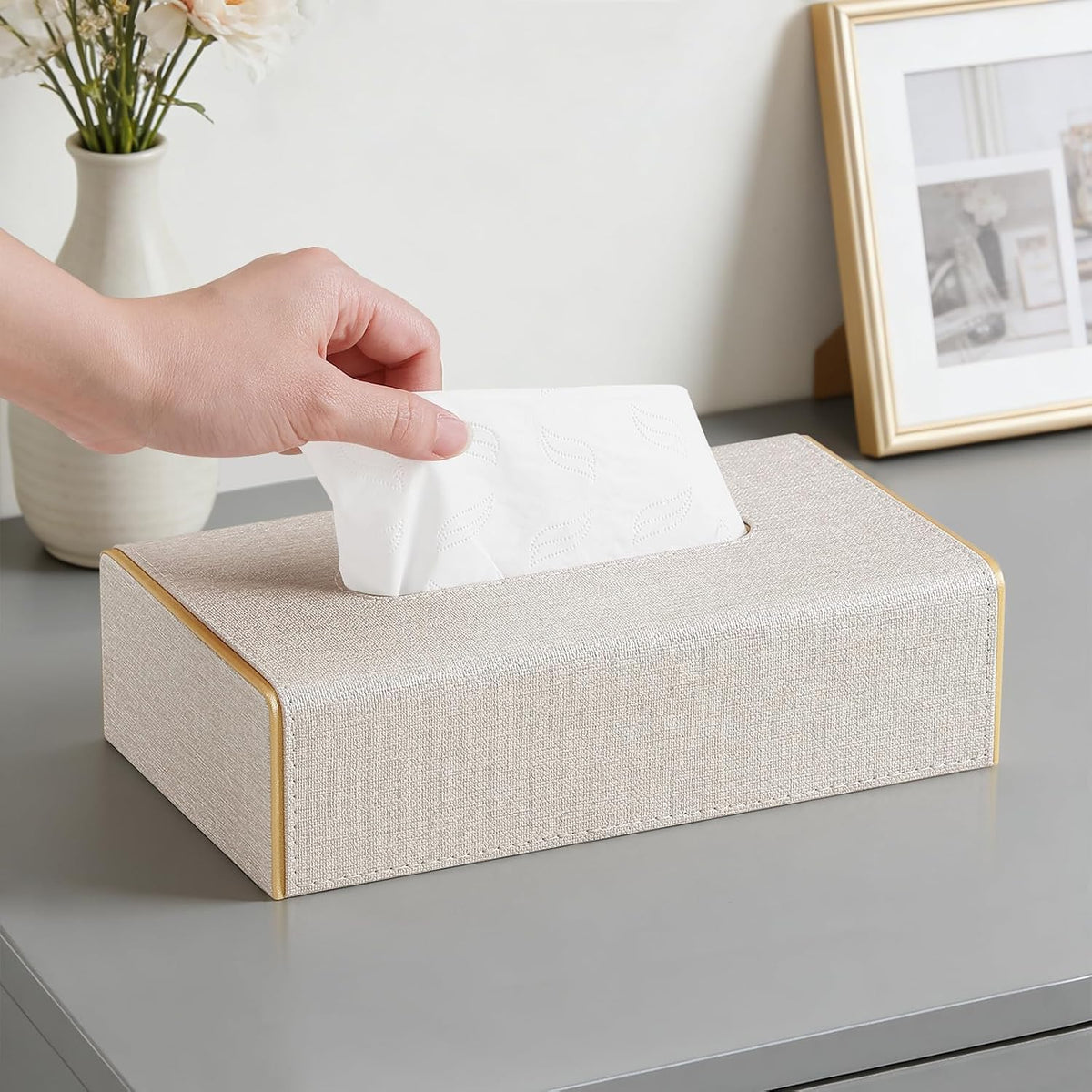 Low Profile Tissue Box Cover Rectangle with Magnetic Closure