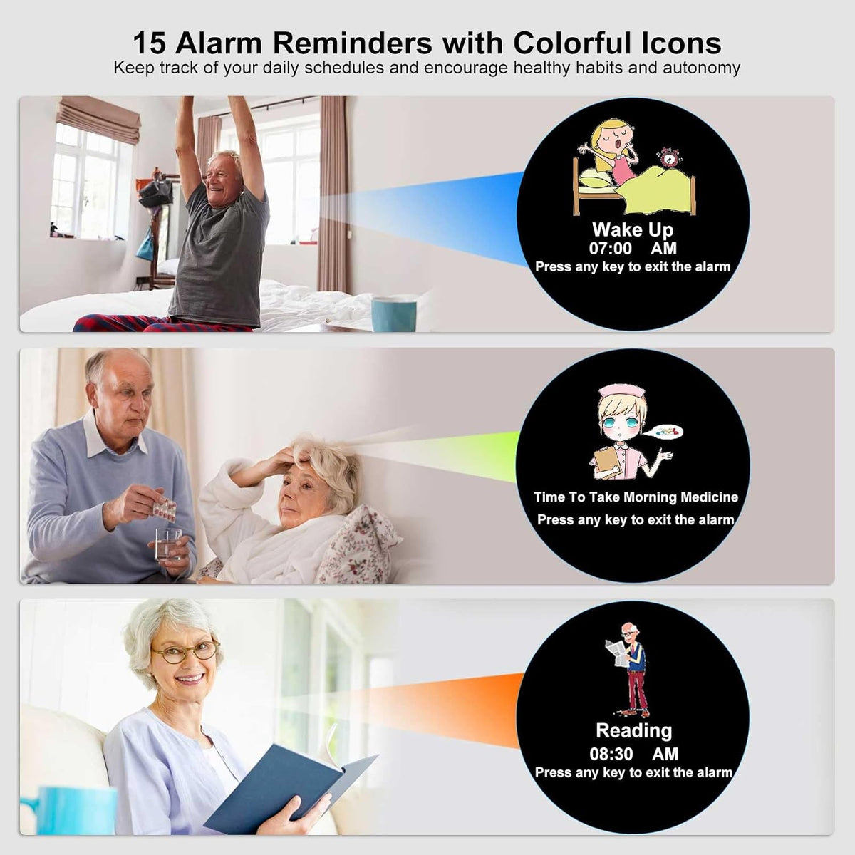 Jaihonda Dementia Clock for Seniors Digital Clock with Date and Time for Elderly-15 Alarms Level 5 Brightness Large Number Display Alzheimers Clock Calendar Day Clocks
