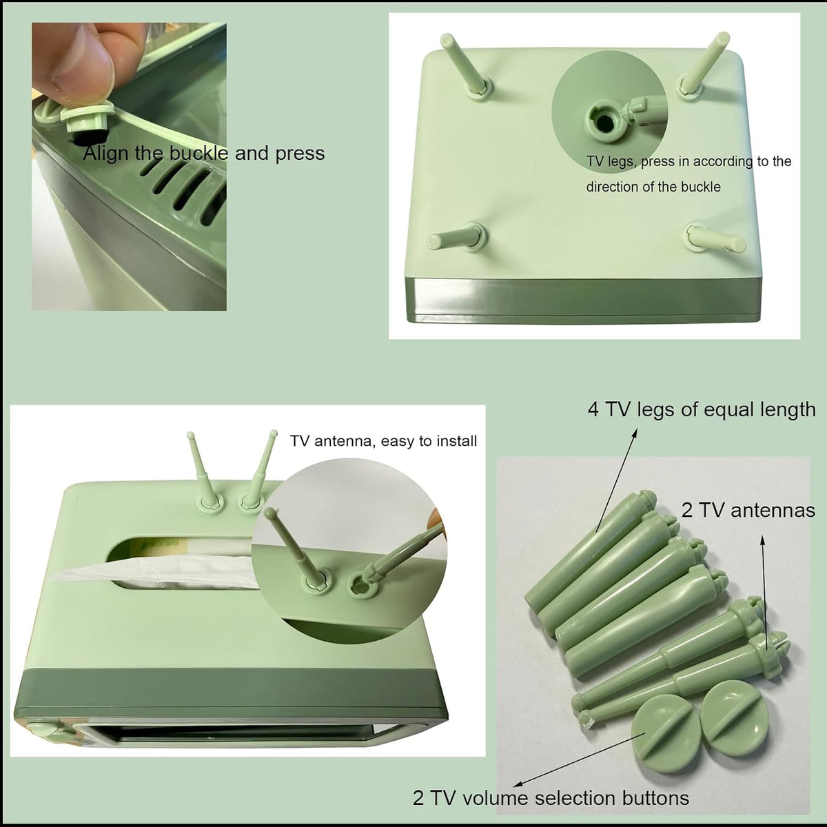 Fun Cute TV Tissue Box Holder,Multi Functional Square Tissue Box Cell Phone Holder for All Smartphone Toilet Paper Napkin Box Desktop Decoration for Room Bathroom Kitchen Dining (Green)