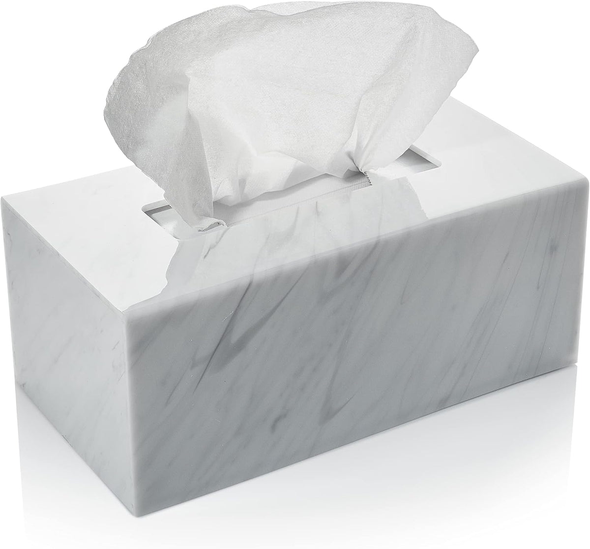 Acrylic Tissue Box Holder, Clear Dispenser for Facial Tissues, Napkins, and Dryer Sheets. Perfect for Bathrooms, Desks, Countertops, Vanities, Bedrooms, and Nightstands (Rectangle, Marble)