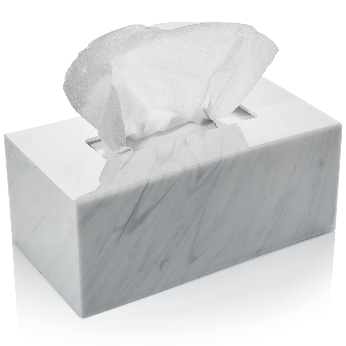 Acrylic Tissue Box Holder, Clear Dispenser for Facial Tissues, Napkins, and Dryer Sheets. Perfect for Bathrooms, Desks, Countertops, Vanities, Bedrooms, and Nightstands (Rectangle, Marble)