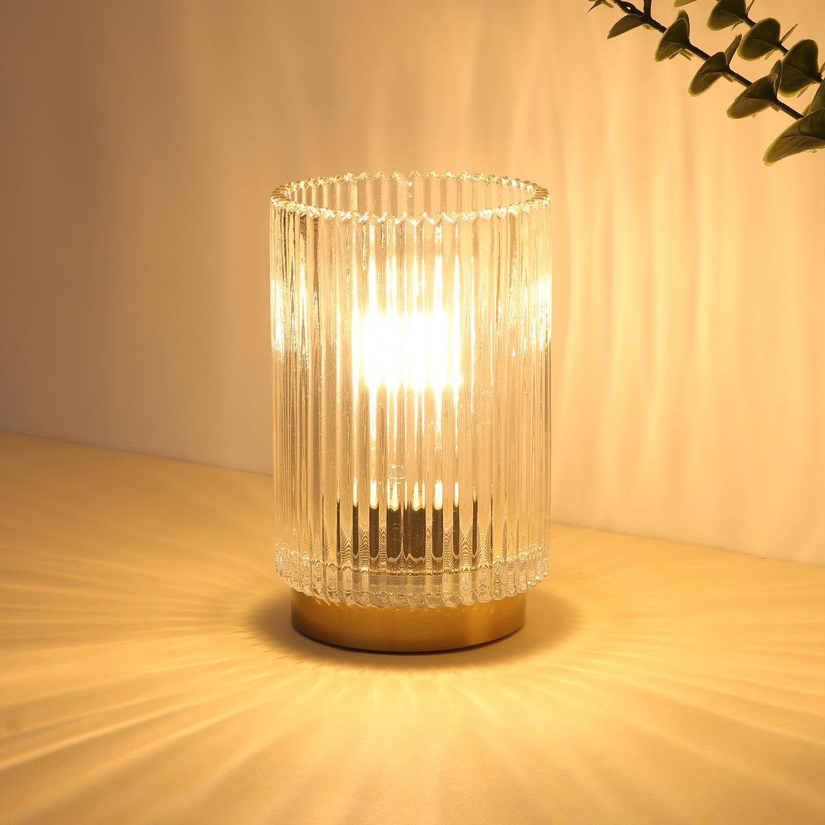 Battery Operated Lamp, Glass Cordless Table Lamp with Timer