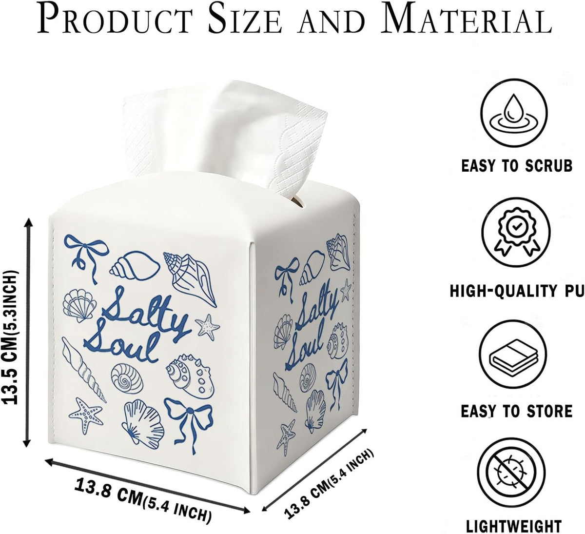 Coastal Tissue Box Cover Square, Blue Beach Tissue Box Holder Cube