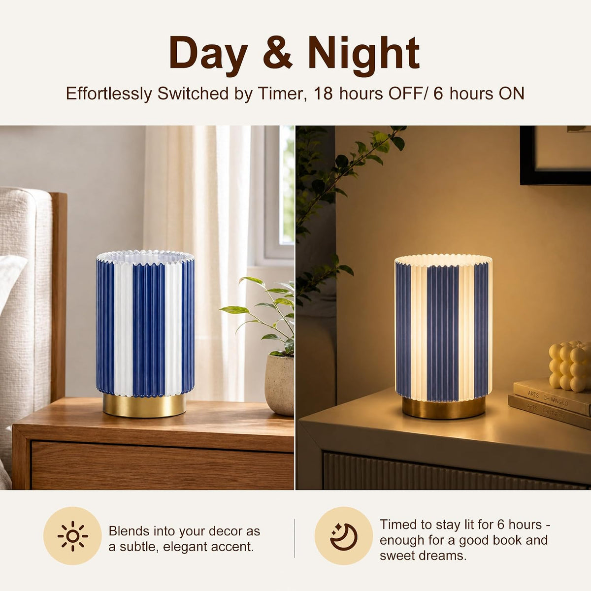 Battery Operated Lamp, Glass Cordless Table Lamp with Timer