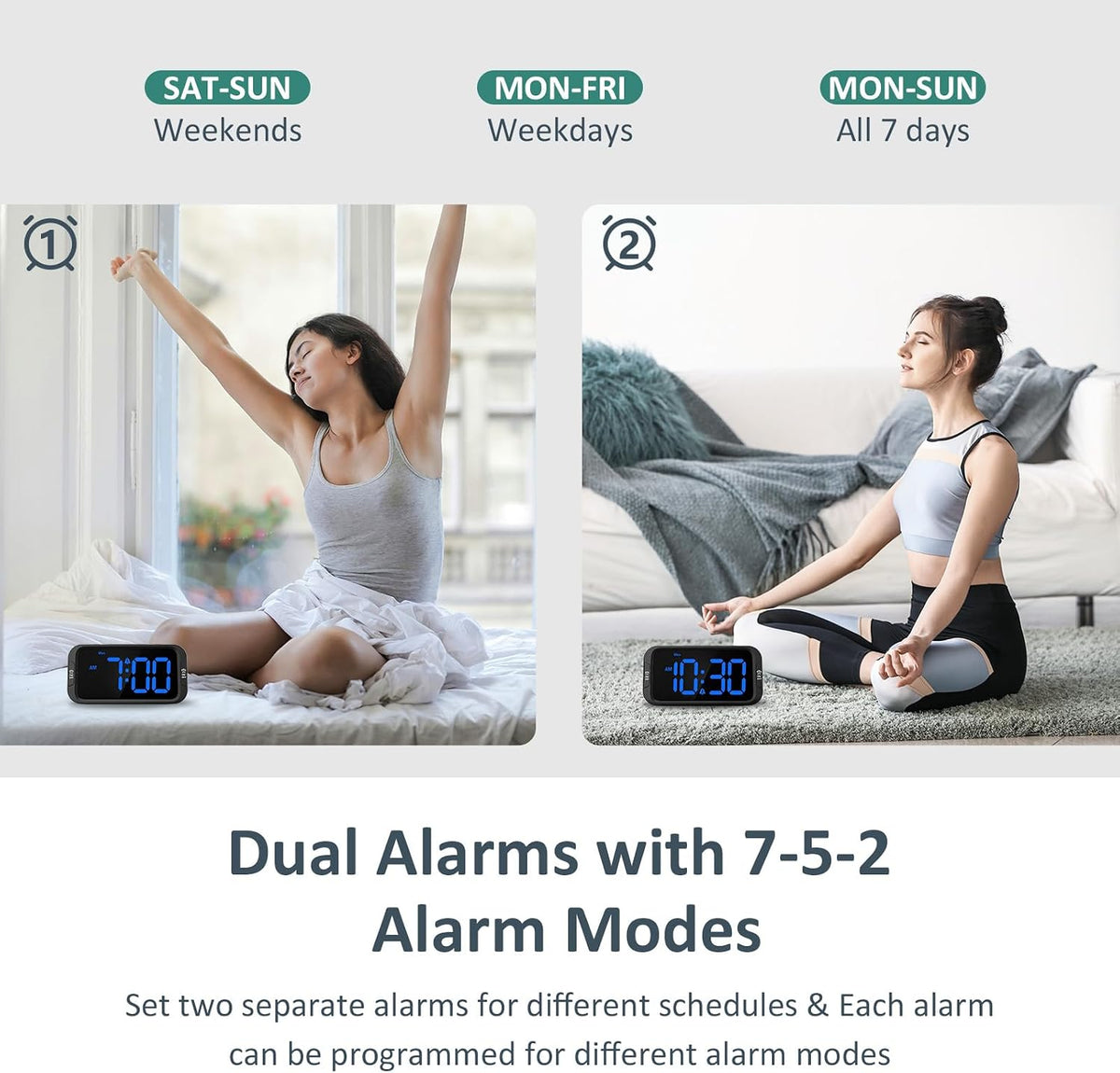 Odokee Digital Dual Alarm Clock for Bedroom with 0-100% Dimmable Display