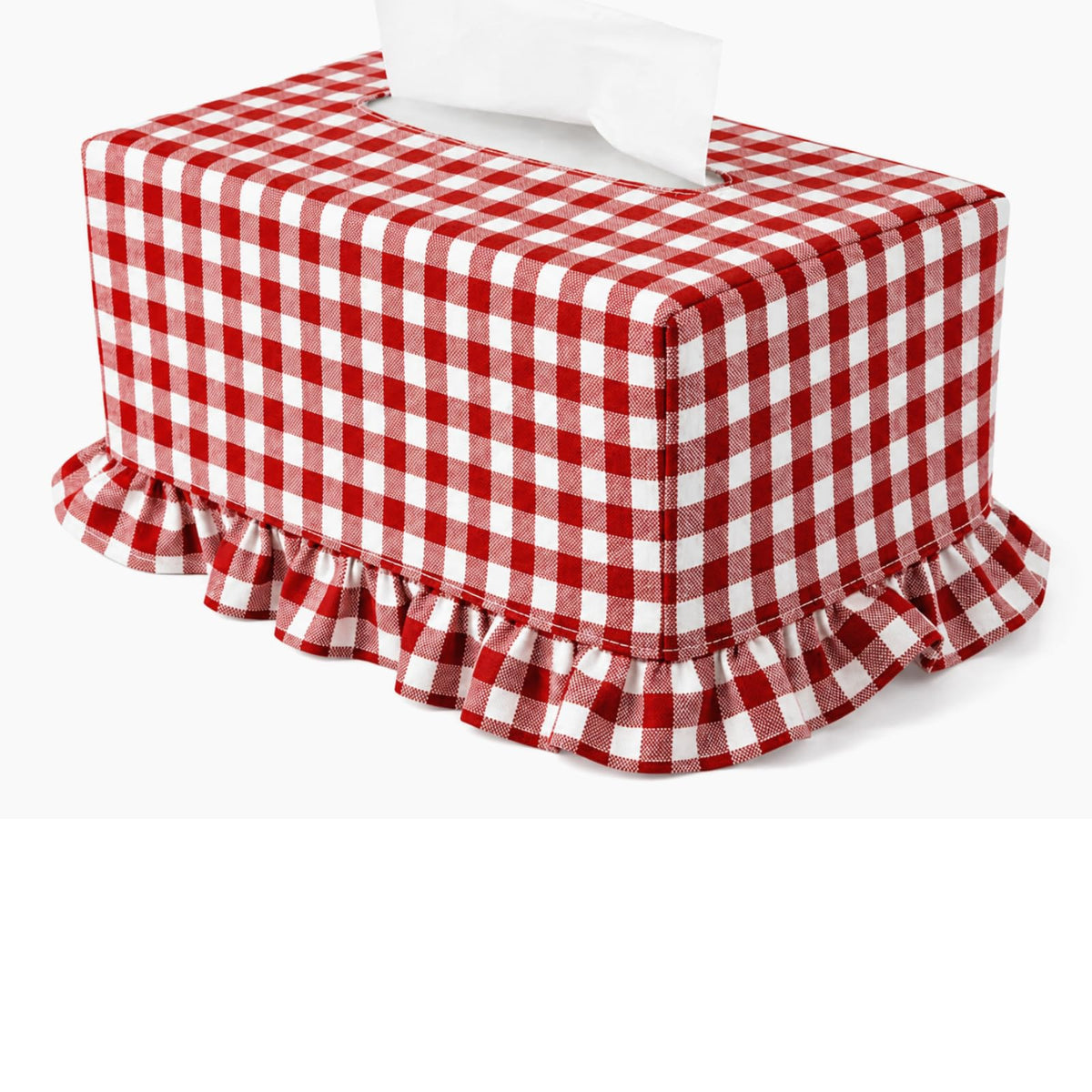 Sawysine Green Striped Fabric Tissue Box Cover, Square Ruffled Farmhouse