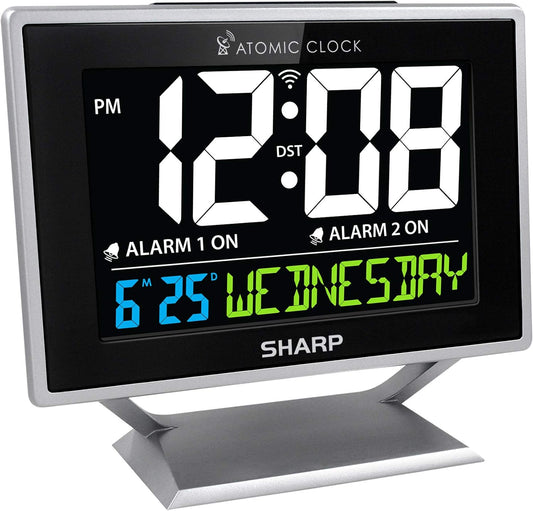 Sharp Atomic Alarm Clock, Auto Set, Color Display, Dual Alarm, Calendar