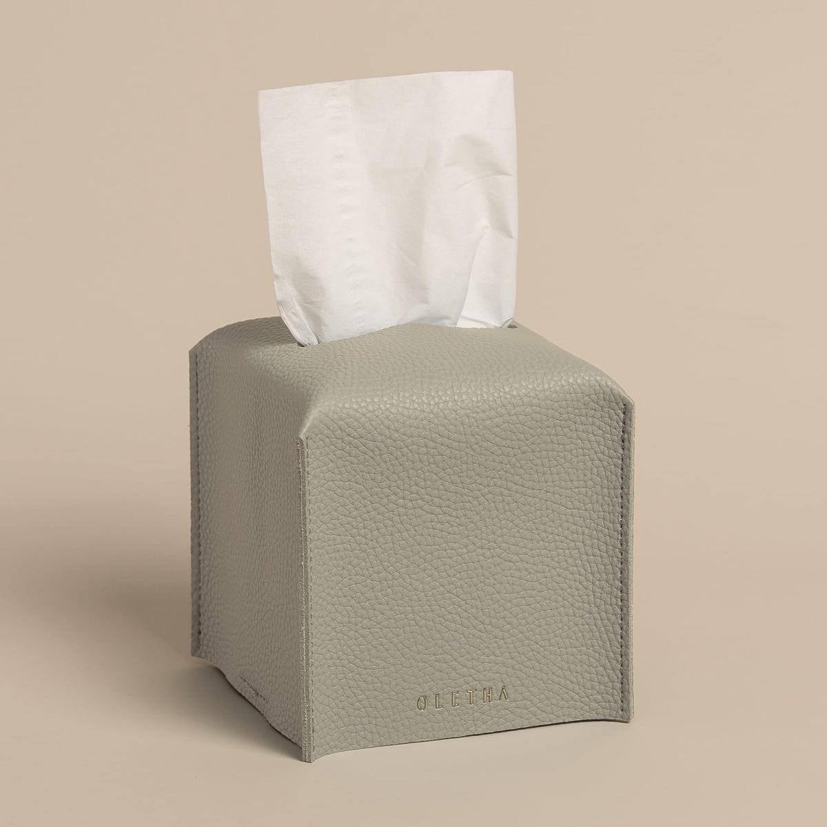 OLETHA Square Tissue Box Cover, Aesthetic Desk Decor, White
