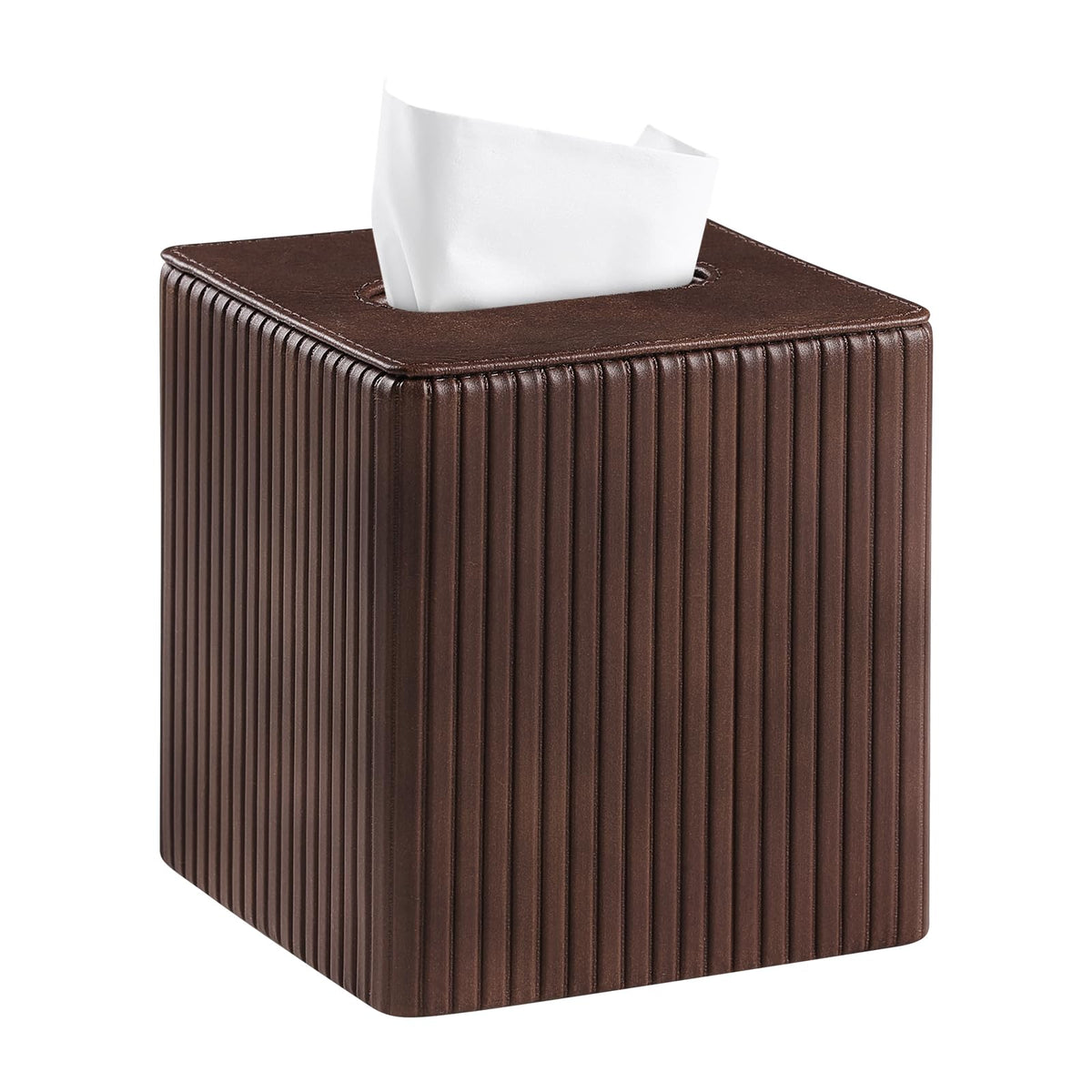 Square Tissue Box Cover, Stylish Leather Tissue Box Holder with Magnetic Bottom, Used As A Decorative Tissue Holder for Living Rooms, Bedrooms, and Desks (Brown Grape Pattern)