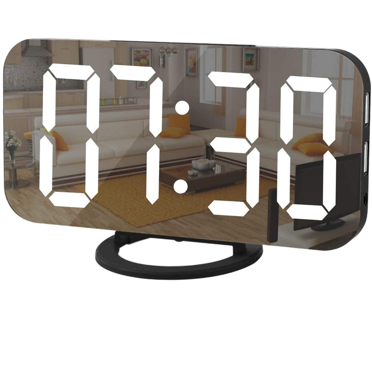 SZELAM Digital Alarm Clock,LED and Mirror Desk Clock Large Display,with Dual USB Charger Ports,3 Levels Brightness,12/24H,Modern Electronic Clock for Bedroom Home Living Room Office - Gold