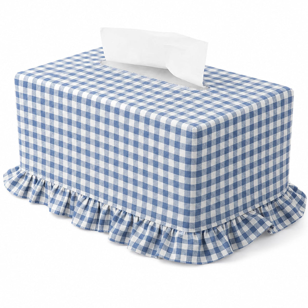 Sawysine Green Striped Fabric Tissue Box Cover, Square Ruffled Farmhouse