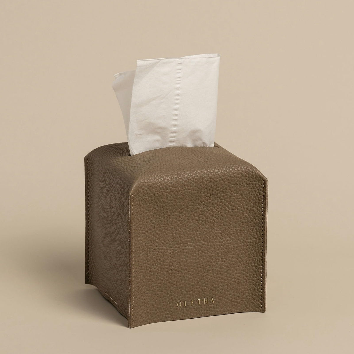 OLETHA Square Tissue Box Cover, Aesthetic Desk Decor, White