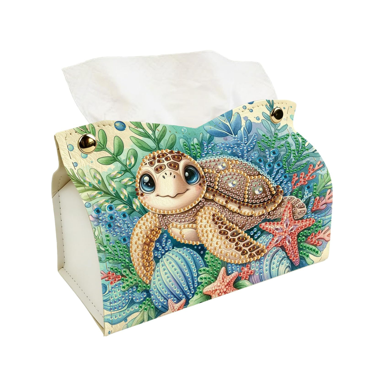 DIY Diamond Art Tissue Box Holder Kit, PU Leather Diamond Painting Folded Facial Tissue Holder, Crystal Art Storage Box Organizer for Home Office Desktop Decor (Sea Turtle)
