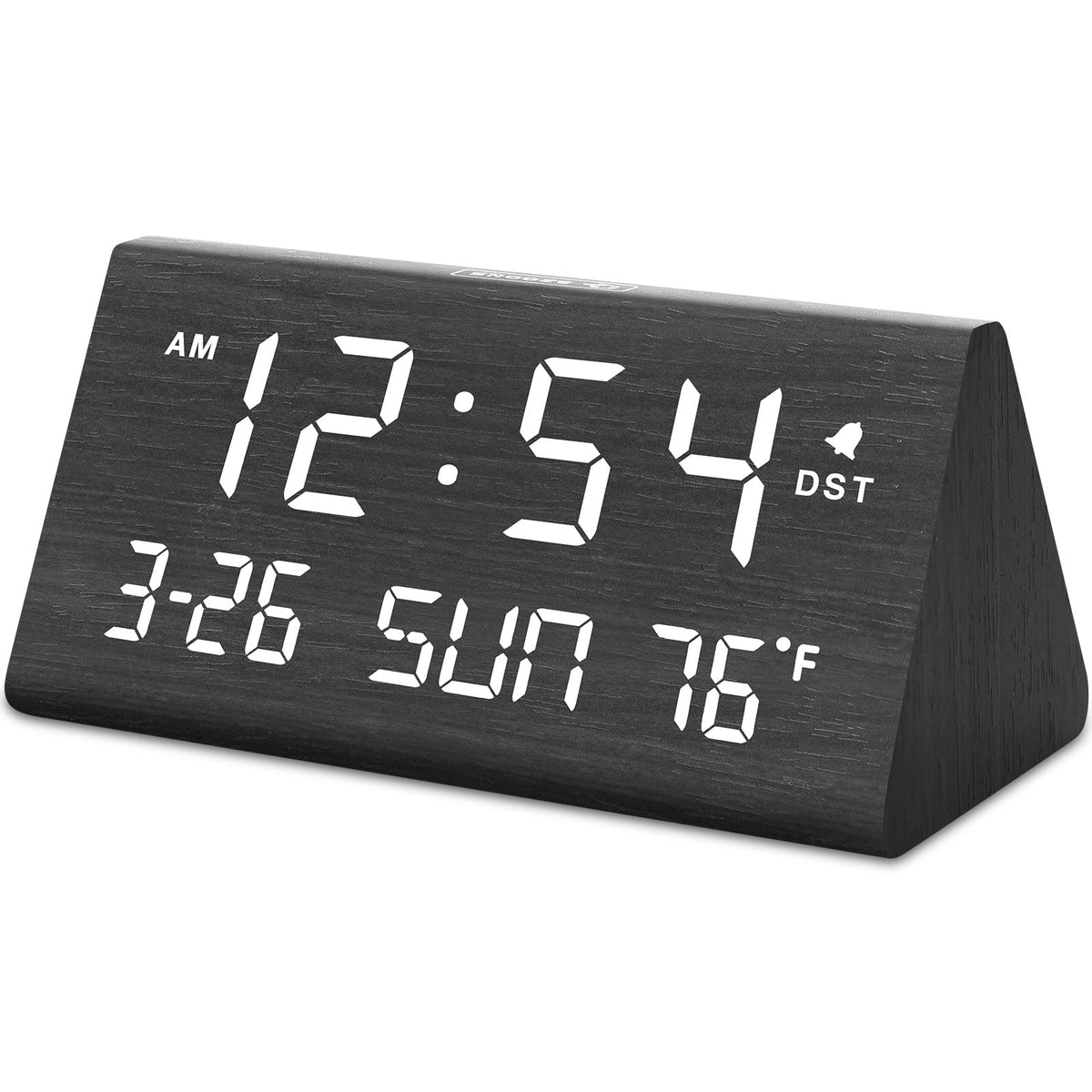 DreamSky Digital Alarm Clock for Bedrooms - Wooden Desk Clock with Date
