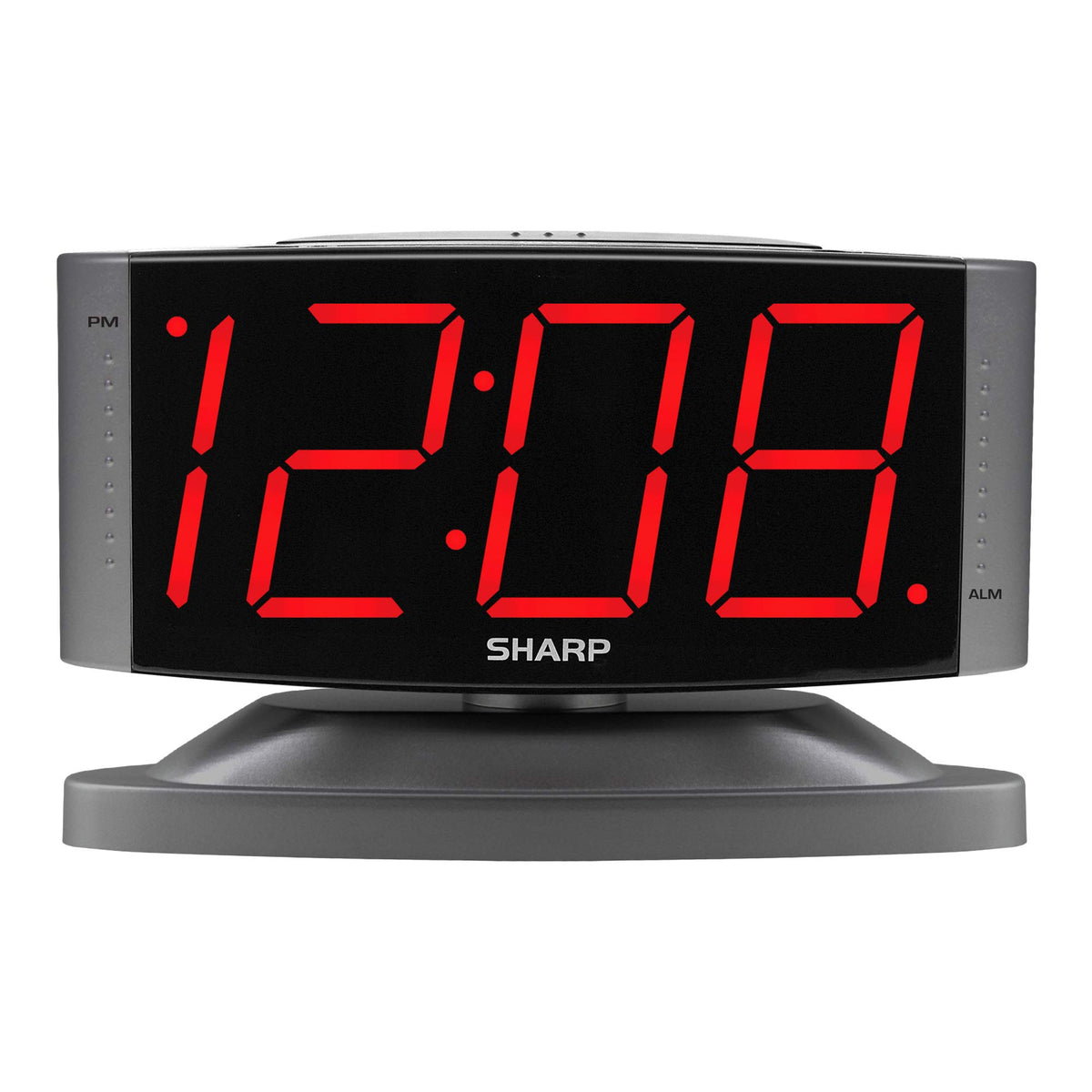 Sharp Outlet-Powered Alarm Clock with Swivel Base, Red LED, Gunmetal Grey