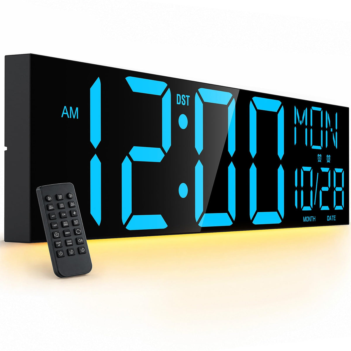 JALL Large Digital Wall Clock Battery Operated, Wall Clock with Big Numbers LCD Display, Digital Clock with Date Day Temperature, Alarm, Auto DST, Clocks for Classroom, Office, Bedroom, Elderly- Black