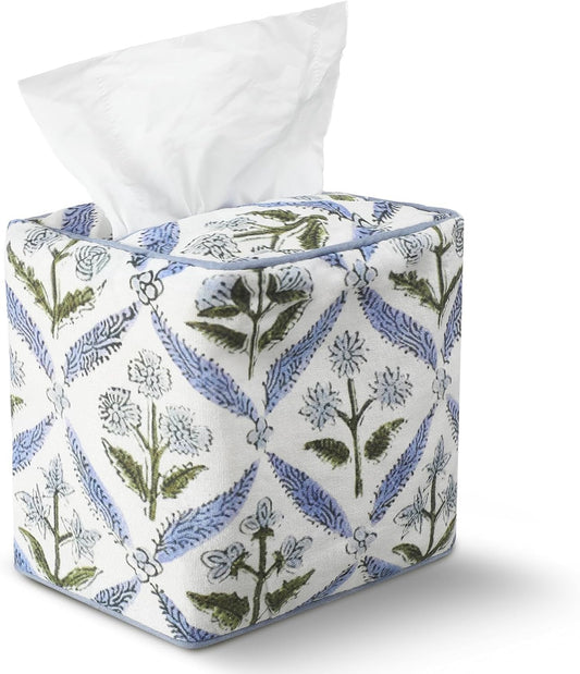 Mimorou Fabric Tissue Box Cover Floral Print Tissue Box, Blue