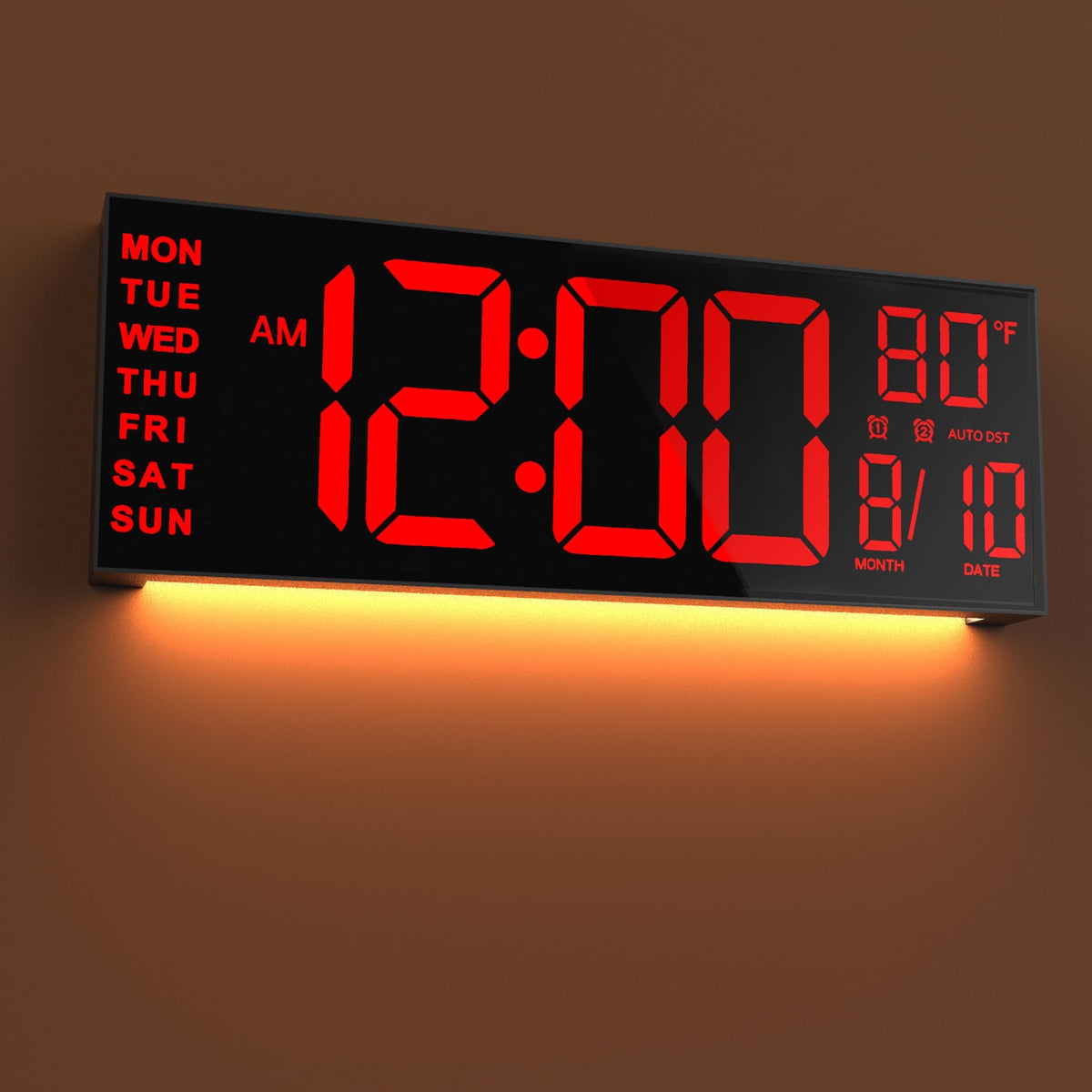 JALL Large Digital Wall Clock Battery Operated, Wall Clock with Big Numbers LCD Display, Digital Clock with Date Day Temperature, Alarm, Auto DST, Clocks for Classroom, Office, Bedroom, Elderly- Black