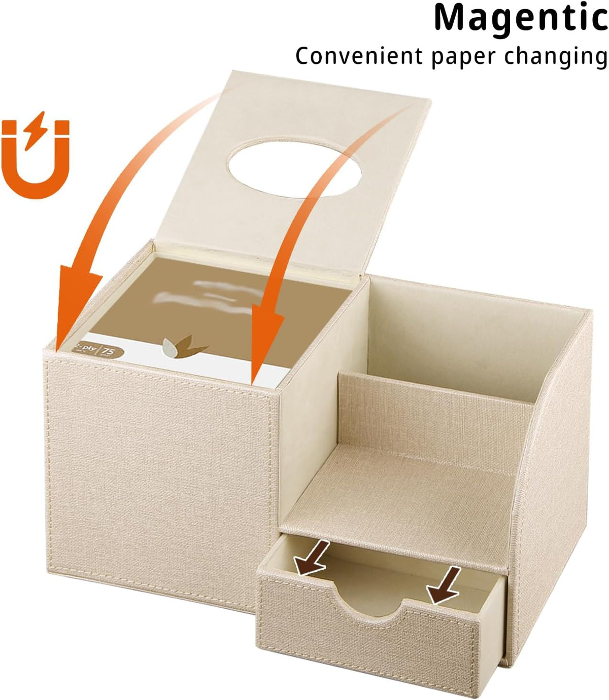 Nightstand Organizer with Tissue Holder,PU Leather Square Tissue Box Cover