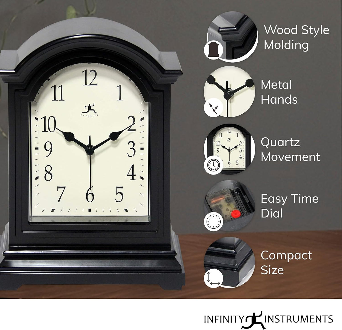 Infinity Instruments Brown Antique Grandfather Tabletop Clock 9 x 6 Mantle