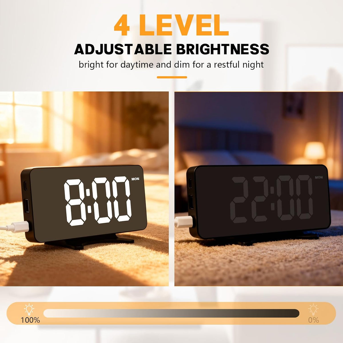 Digital Alarm Clock for Bedroom Dimmable Dual Desk Clock for Heavy Sleepers