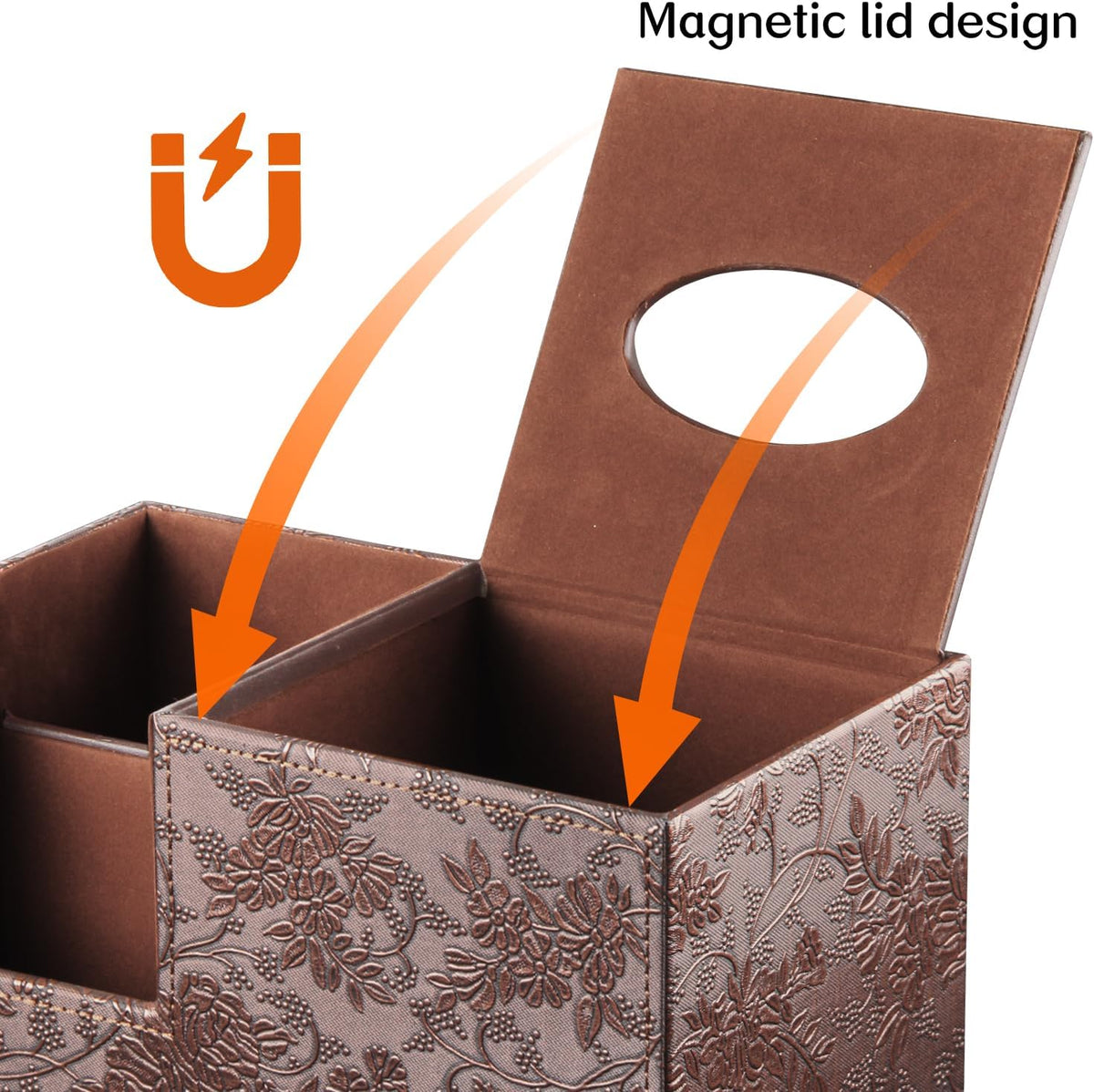Square Tissue Box Cover with Storage, PU Leather Facial Cube Tissue Holder