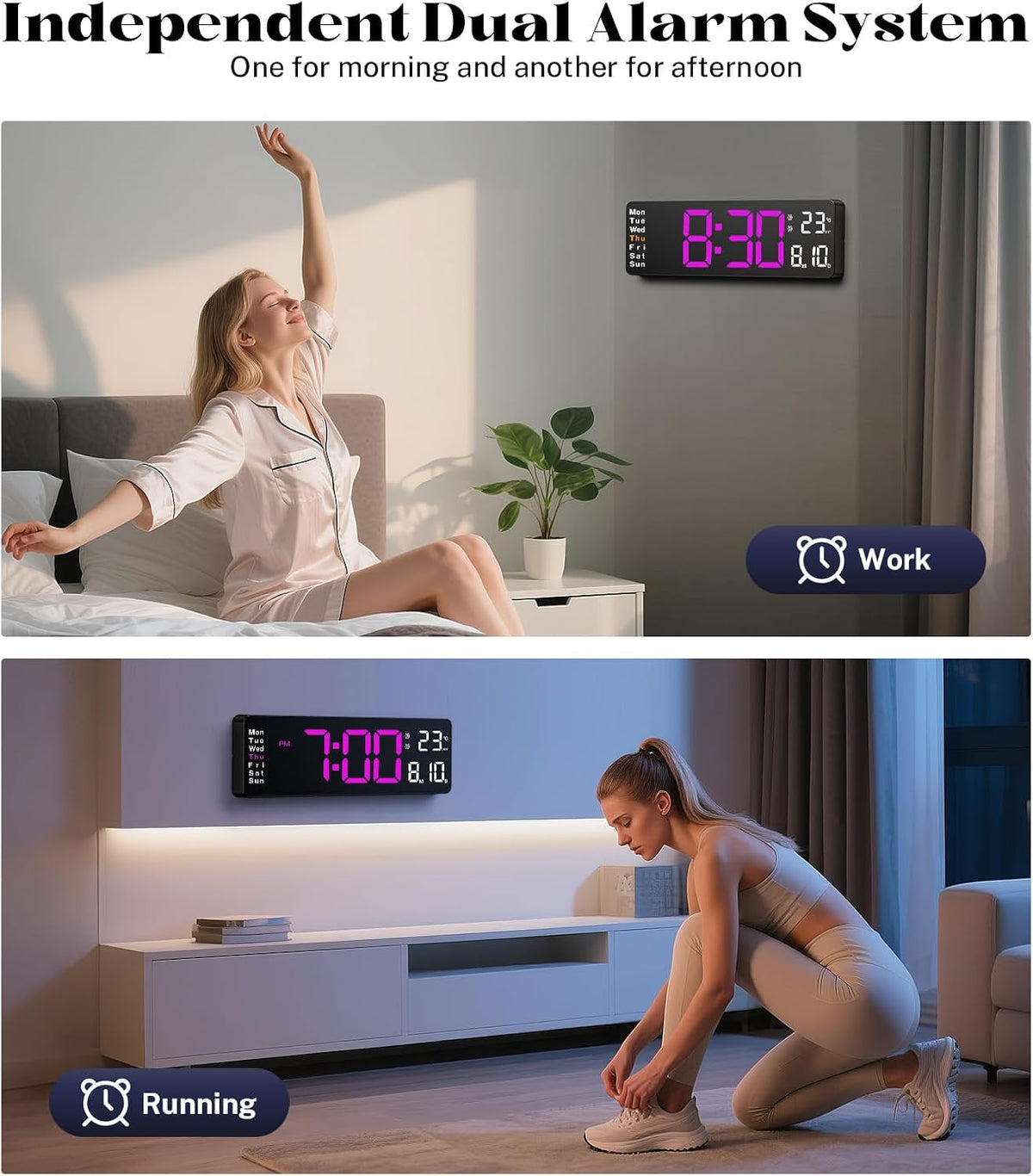 Digital Clock Large Display, 16" Large Digital Wall Clock for Classroom, Led Big Wall Clocks with Remote Control,Date,Week,Alarm,Temp,Night Light for Bedroom,Living Room,Gym,Office