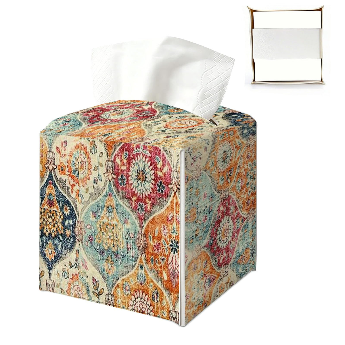 UTELKA Blue and White Hydrangea Square Tissue Box Cover 5.4x5.4x5.3 in