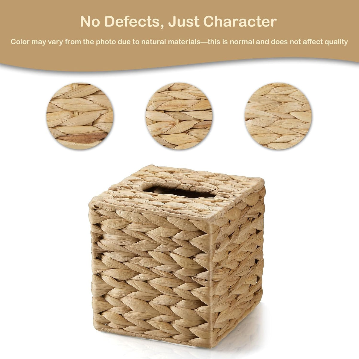 Tissue Box Cover Square, Water Hyacinth Hand-Woven Tissues Cube Box Holder, Woven Facial Tissue Holder for Bathroom Counter, Vanity, Bedroom, Office, Natural Boho Decorative