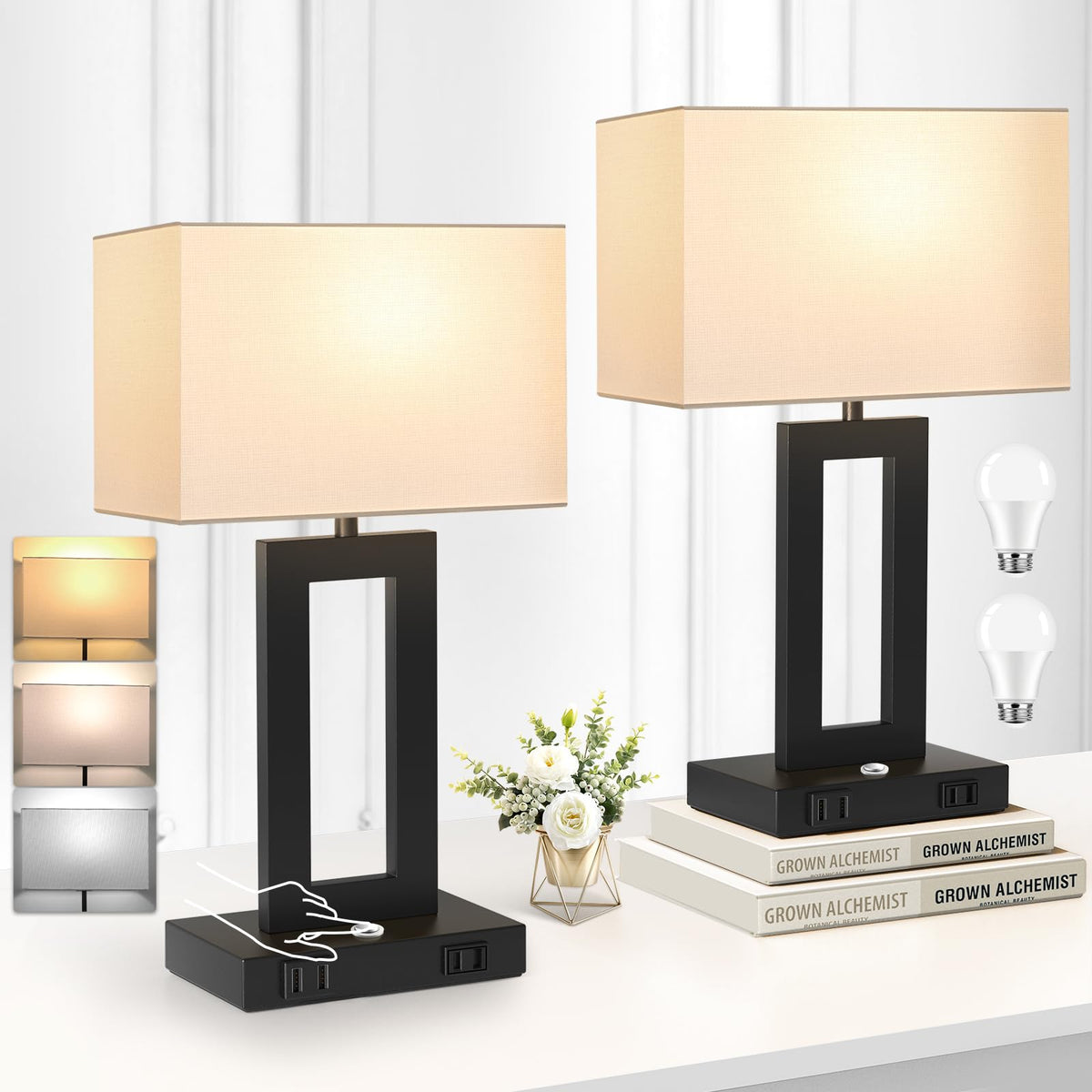 22’’ Touch Control Bedside Nightstand Lamps, Modern Table Lamps Set of 2