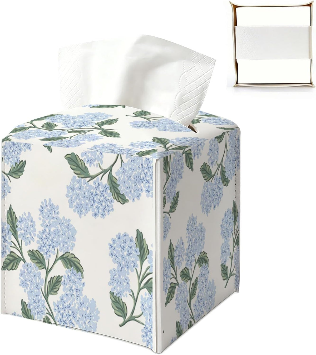 UTELKA Blue and White Hydrangea Square Tissue Box Cover 5.4x5.4x5.3 in