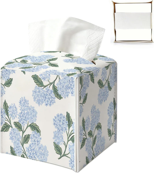 UTELKA Blue and White Hydrangea Square Tissue Box Cover 5.4x5.4x5.3 in