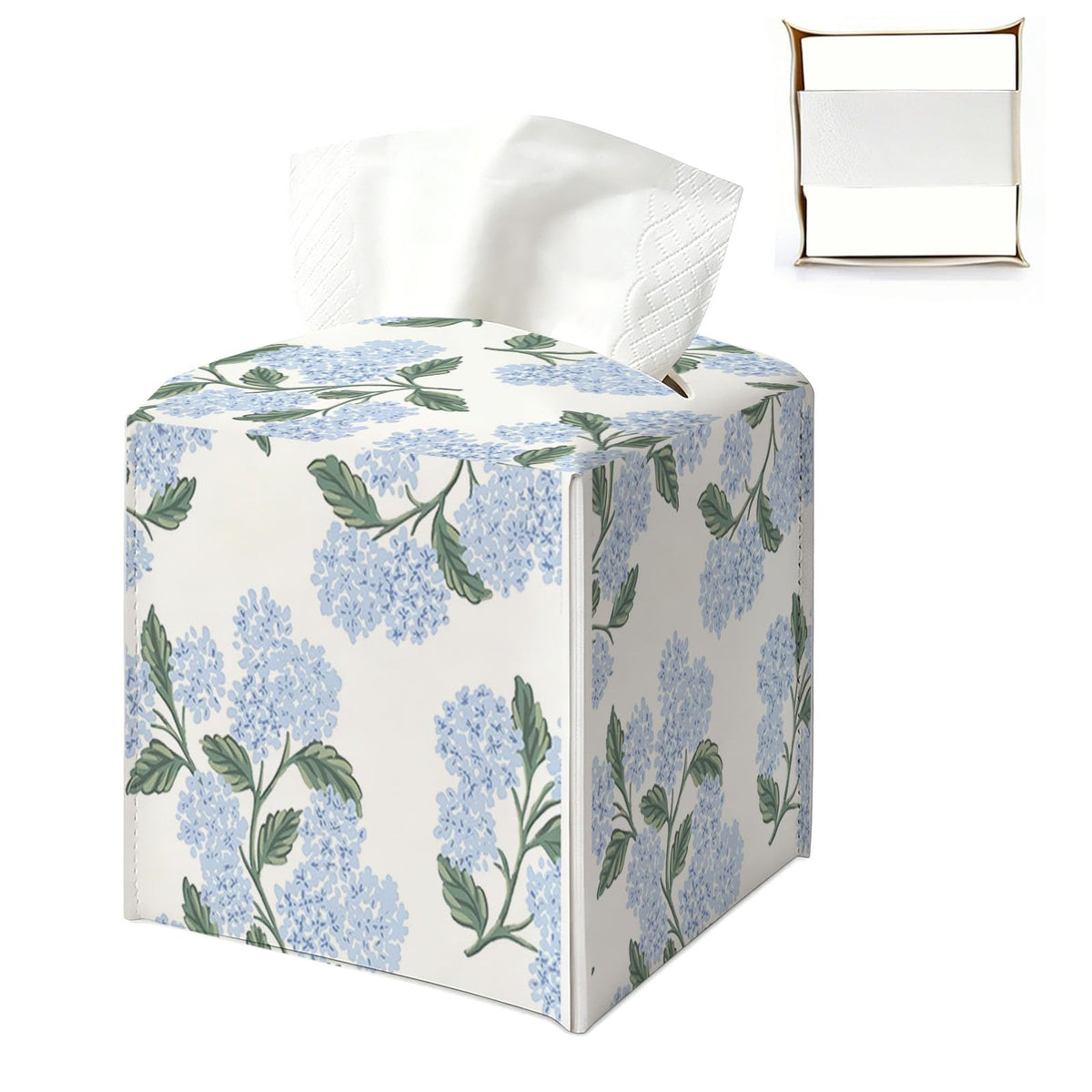 UTELKA Blue and White Hydrangea Square Tissue Box Cover 5.4x5.4x5.3 in
