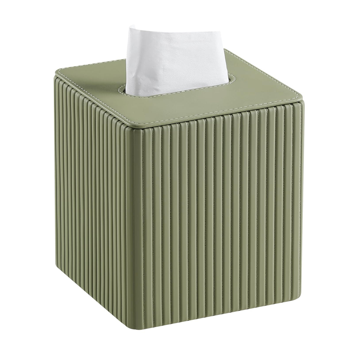 PU Leather Tissue Box Cover, Square Tissue Holder (Olive Green)