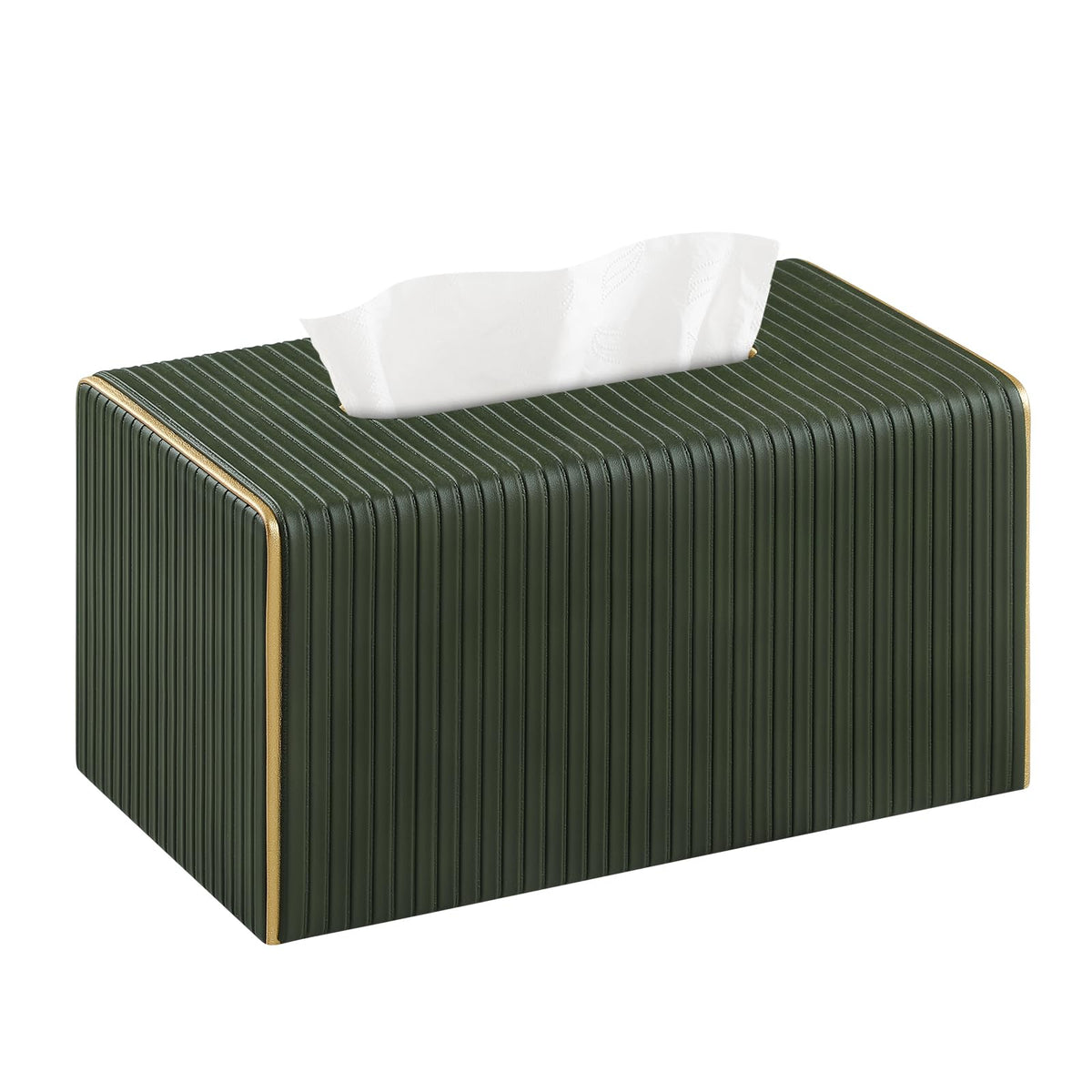 Square PU Leather Tissue Box Cover with Magnetic Closure, Decorative Tissue Holder & Storage Container for Bedroom, Living Room, Dining Room, Bathroom, Countertop, Desk (Square Green)