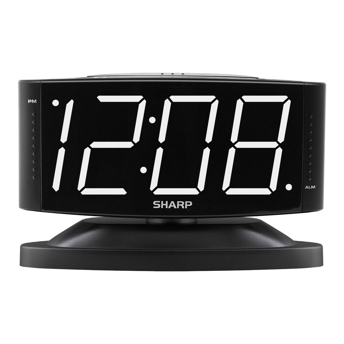 Sharp Outlet-Powered Alarm Clock with Swivel Base, Red LED, Gunmetal Grey