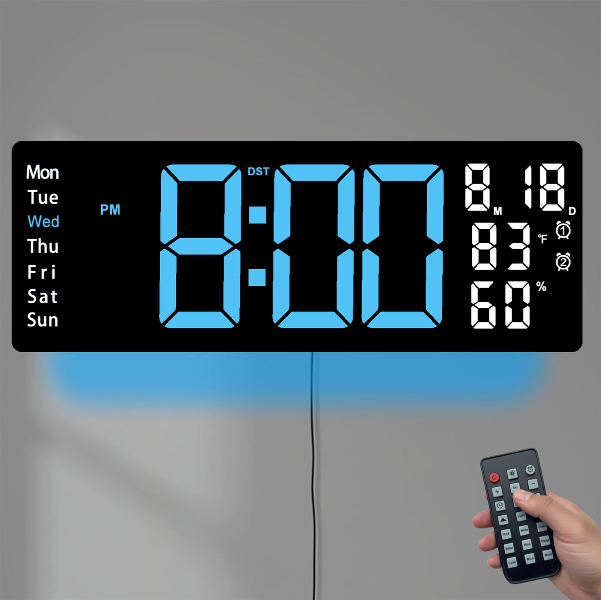 7 Inch LED Digital Alarm Clock with Dual Alarms&Soft Bottom Light,Blue