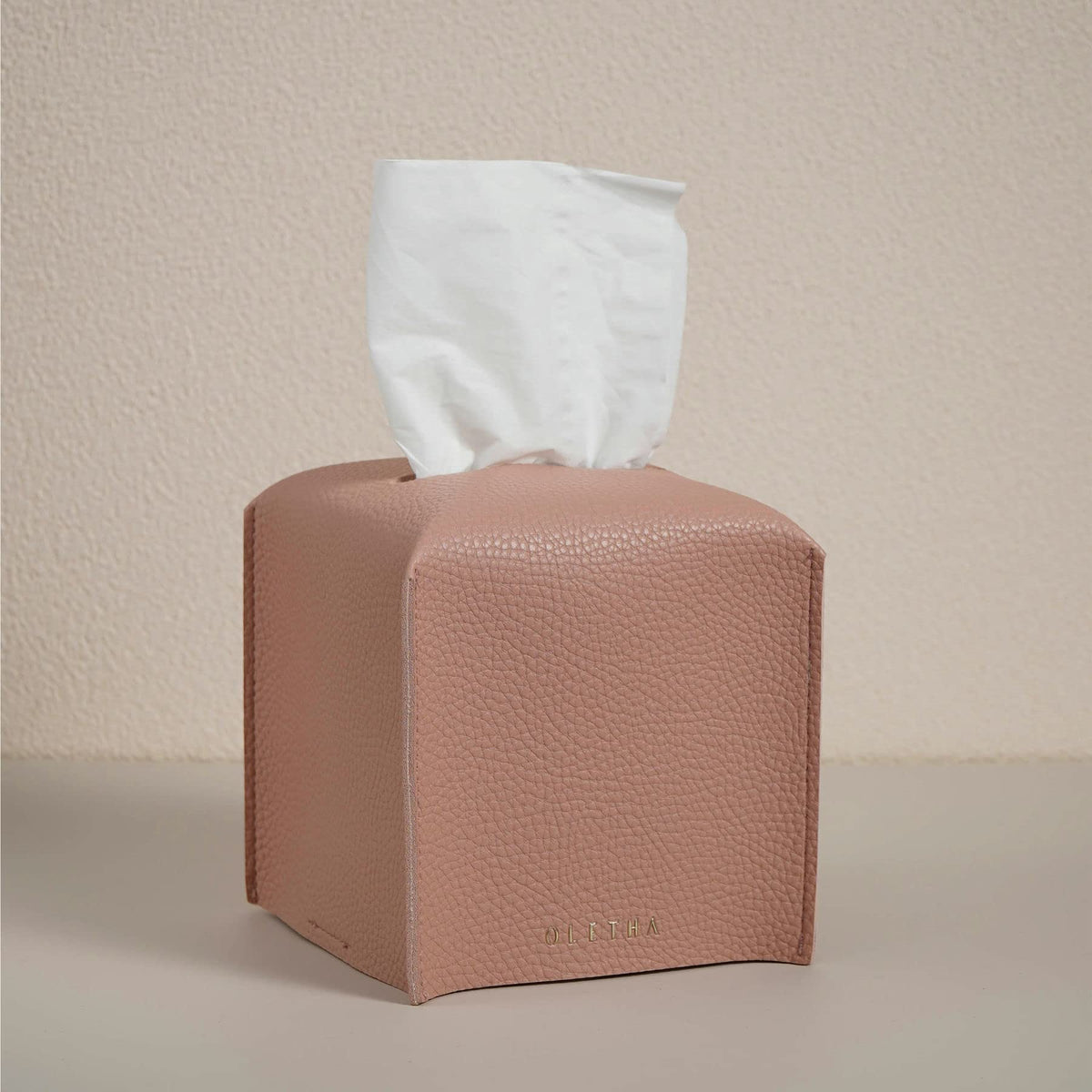 OLETHA Square Tissue Box Cover, Aesthetic Desk Decor, White