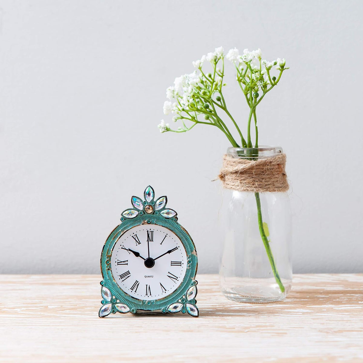 NIKKY HOME Vintage Table Clock with Crystal Shining Rhinestone 3 Inch