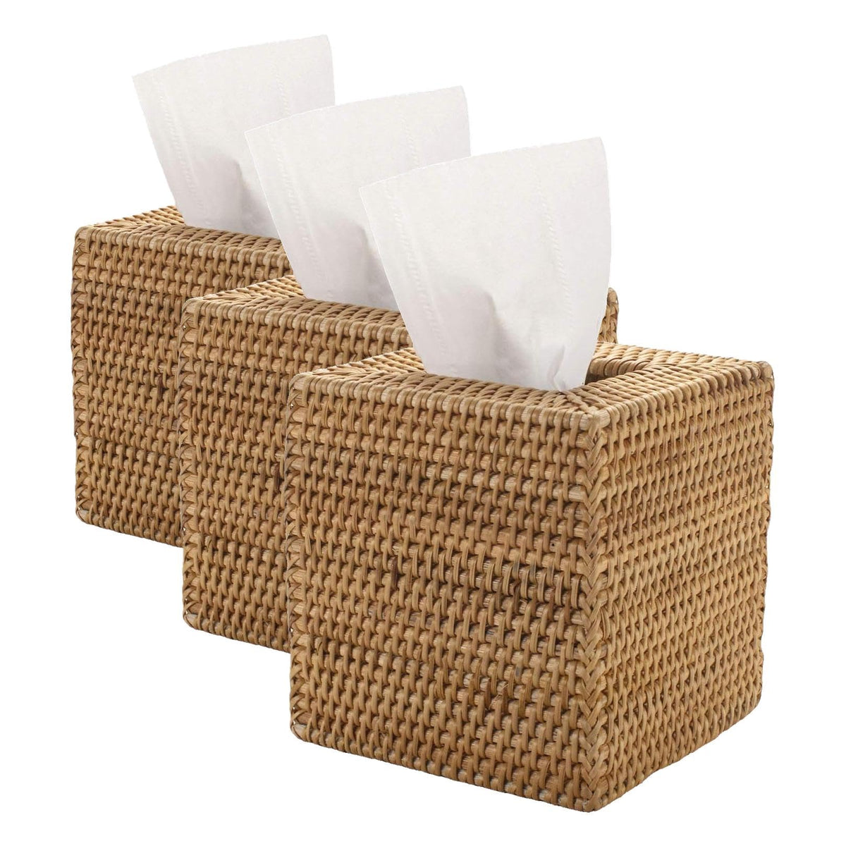 Rattan Tissue Box Cover Square, Hand Woven Wicker Tissue Holder, 5.5 x 5.5 X 5.7 inch, Natural