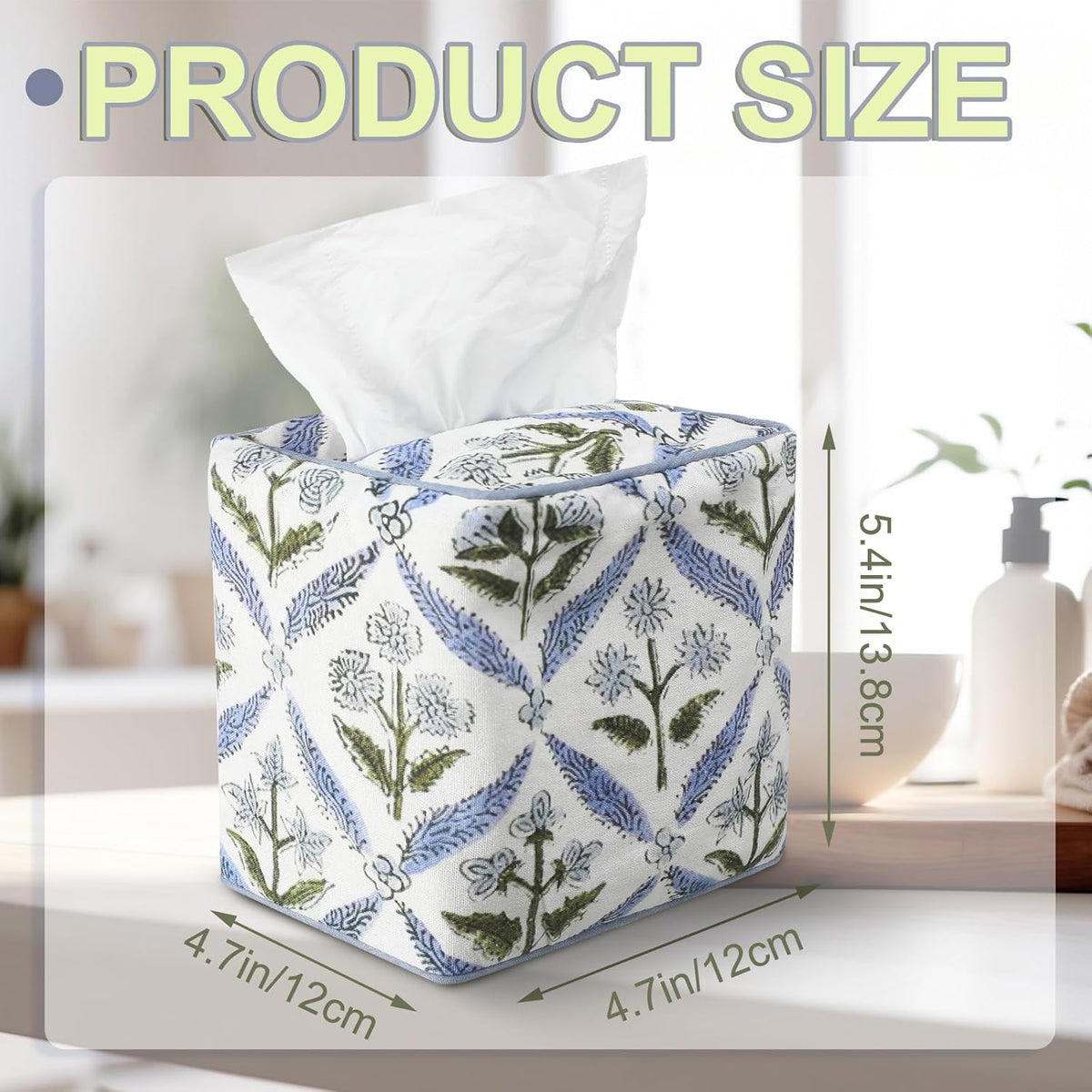Mimorou Fabric Tissue Box Cover Floral Print Tissue Box, Blue