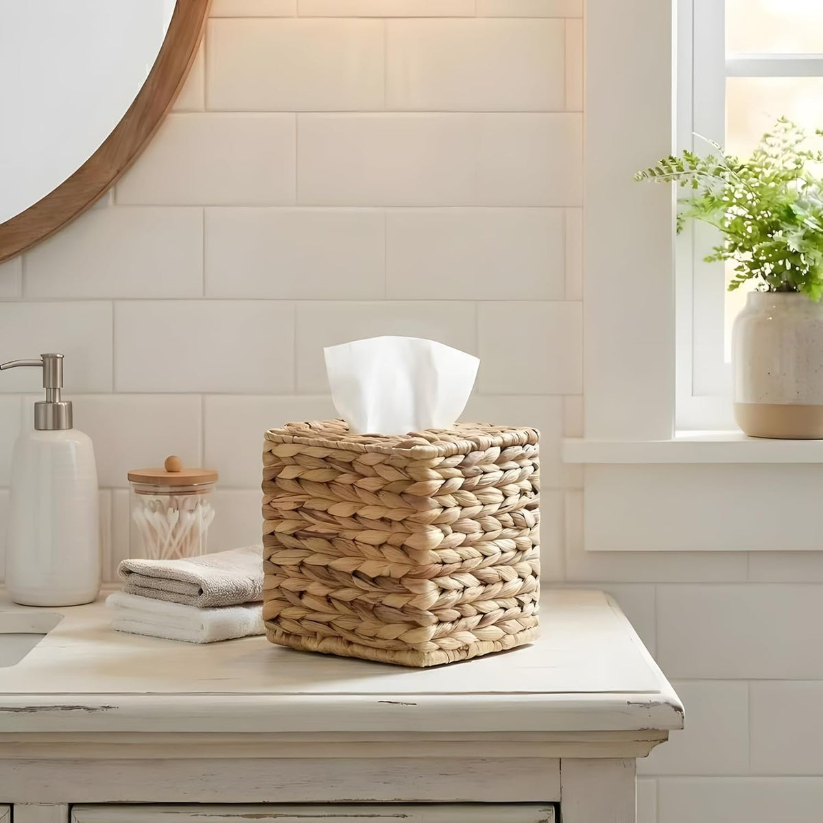 Wicker Tissue Box Cover Square, Handwoven Facial Tissue Napkin Box Holder