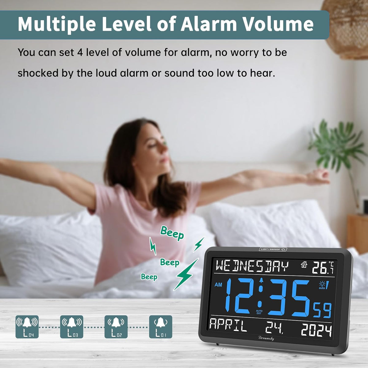 DreamSky Large Digital Clock with Date and Day of Week for Seniors
