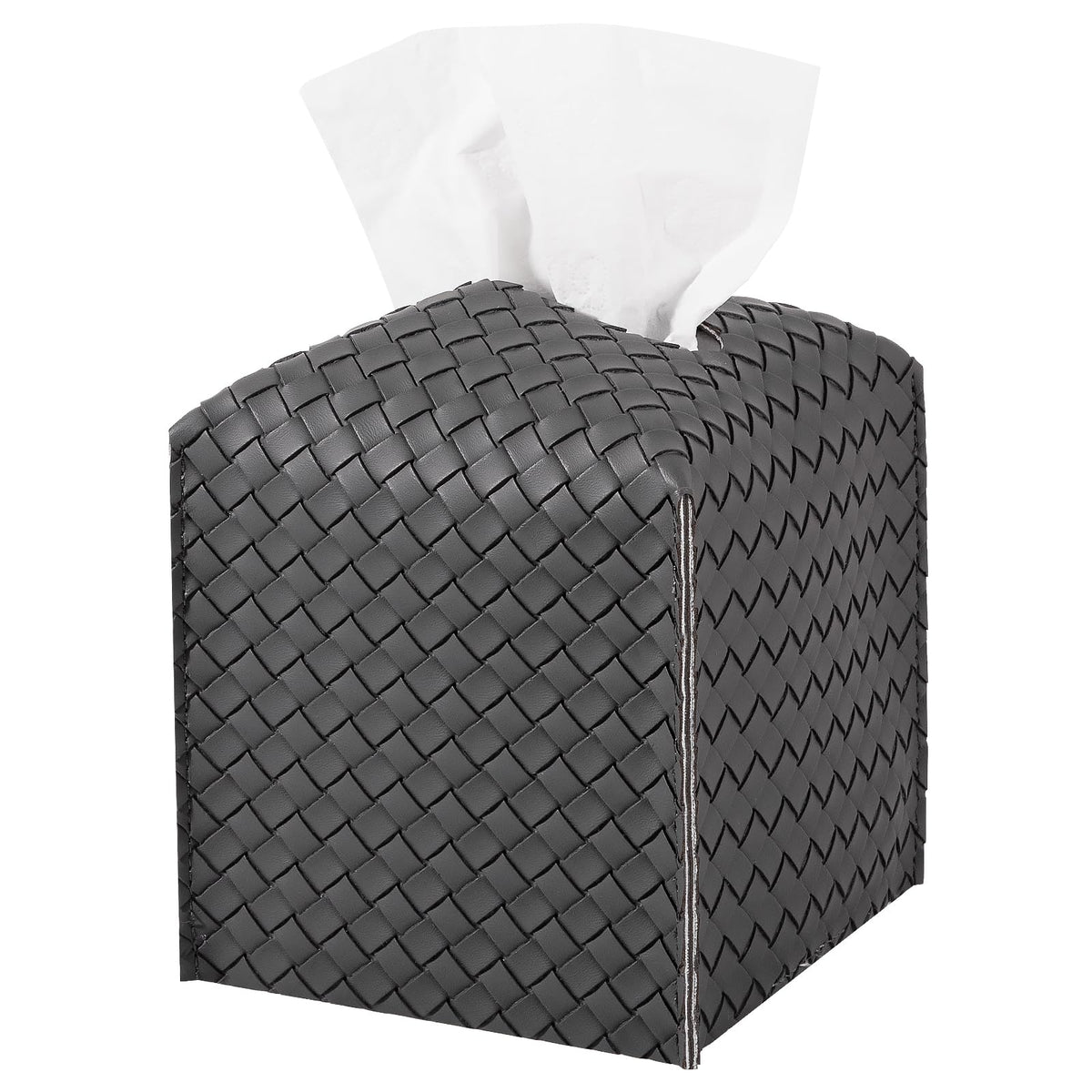 Tissue Box Cover PU Leather Tissue Holder Square Facial Tissue Case Facial Paper Organizer Dispenser for Bathroom, Vanity Countertop, Tabletop, Car, Rectangle, Griege