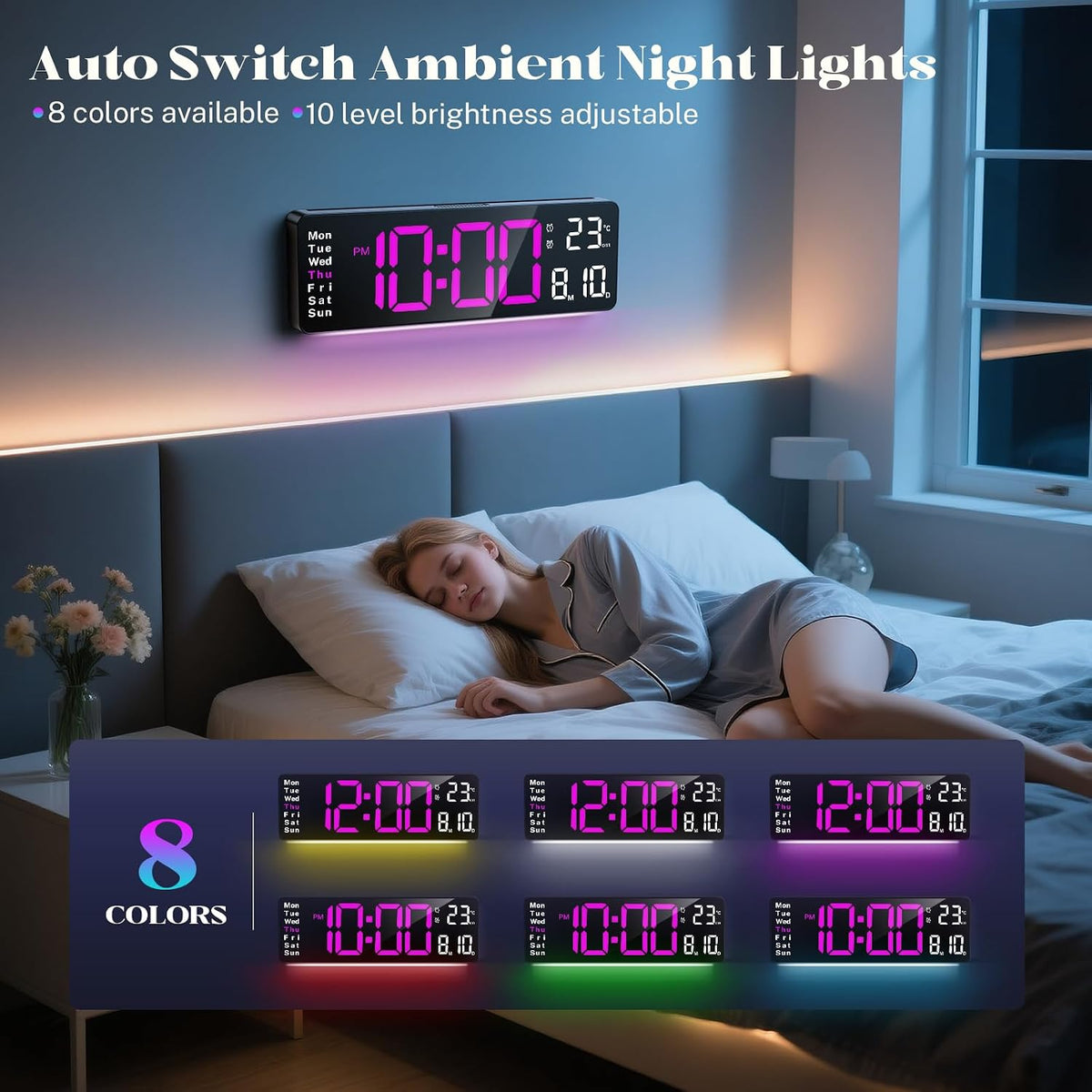 Digital Clock Large Display, 16" Large Digital Wall Clock for Classroom, Led Big Wall Clocks with Remote Control,Date,Week,Alarm,Temp,Night Light for Bedroom,Living Room,Gym,Office