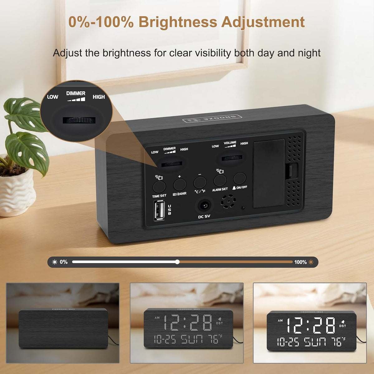 DreamSky Wooden Digital Alarm Clocks for Bedrooms with Date & Day of Week